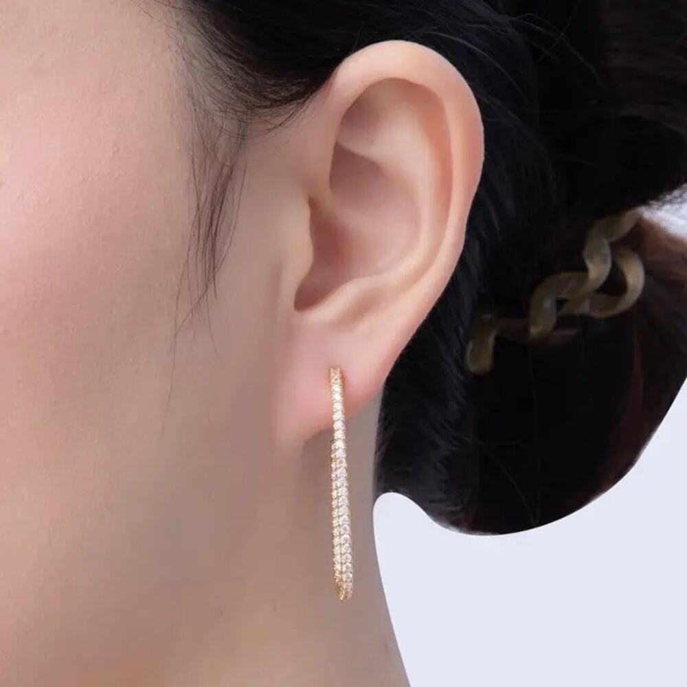 NWT Aim Eternal 18K Gold Filled 40mm Pave CZ J Hoop Earrings Long Statement